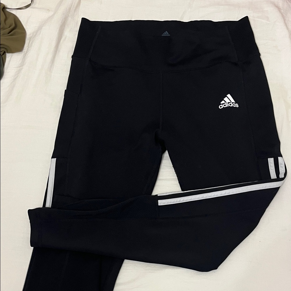 Adidas Kids Black Leggings with White Stripes